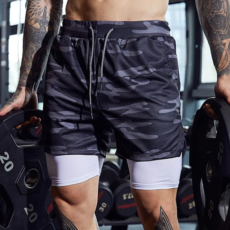 Shorts Masculino 2 em 1 com Bolsos para Celular - Ideal para Corrida, Treinos e Praia