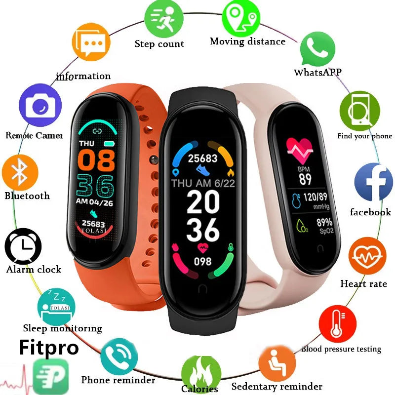 Smartwatch Fitness M6 a Prova d'Água– Monitor Cardíaco, Pressão Arterial, Notificações e Muito Mais!