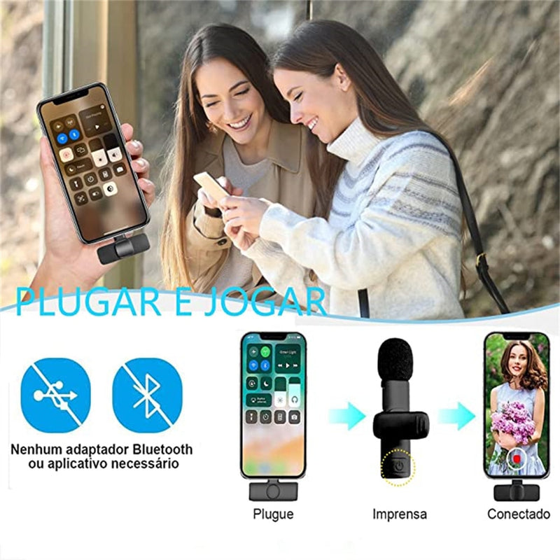 2 Microfones de Lapela sem Fio para Iphone e Android