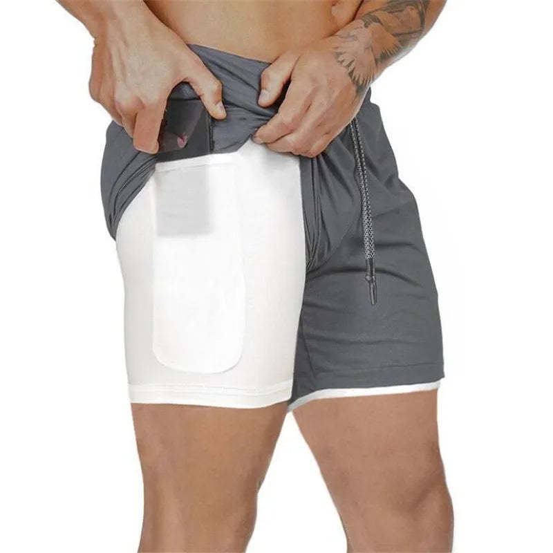 Shorts Masculino 2 em 1 com Bolsos para Celular - Ideal para Corrida, Treinos e Praia